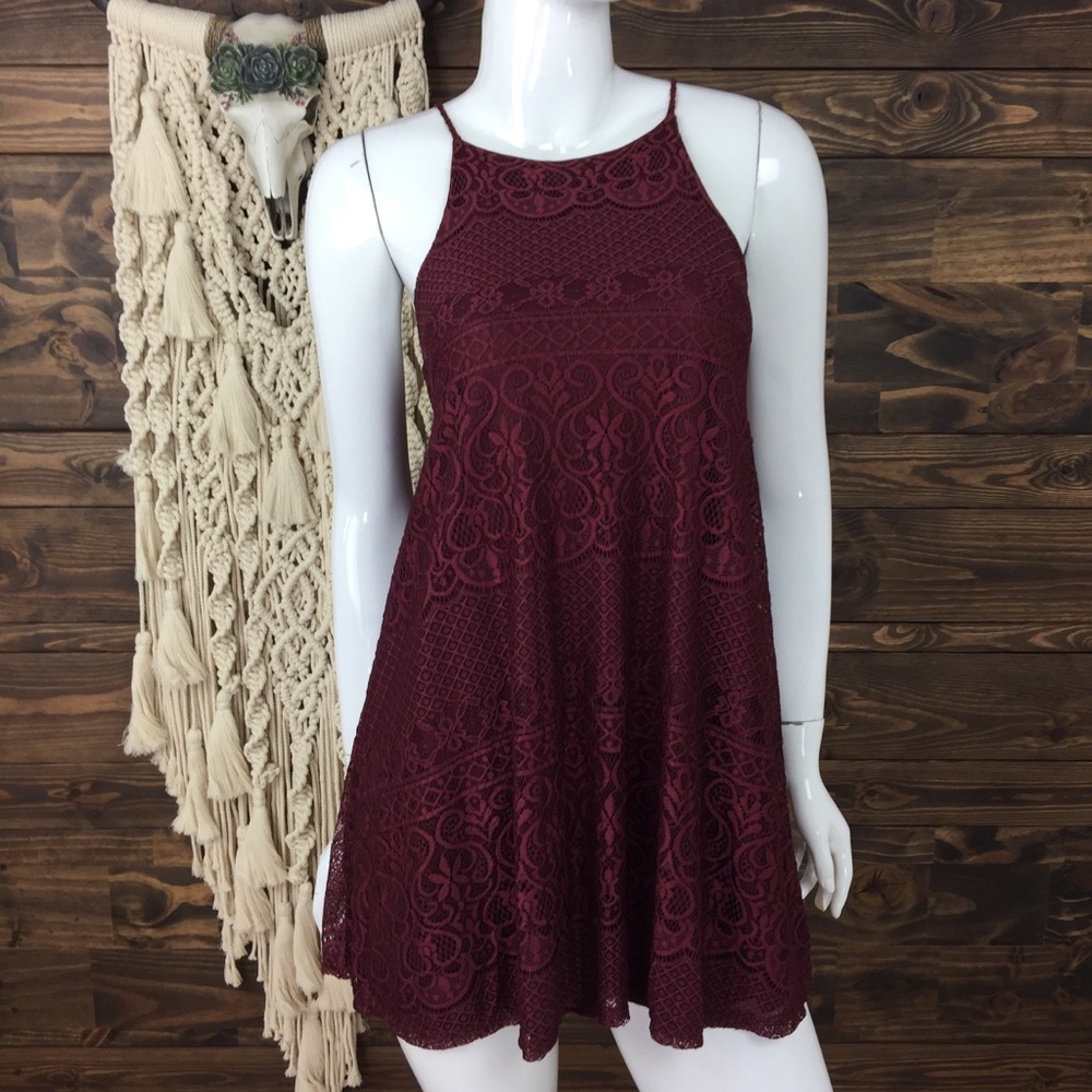 Touch Blue | Lace Mesh‎ Cami Dress Burgundy Wine Red